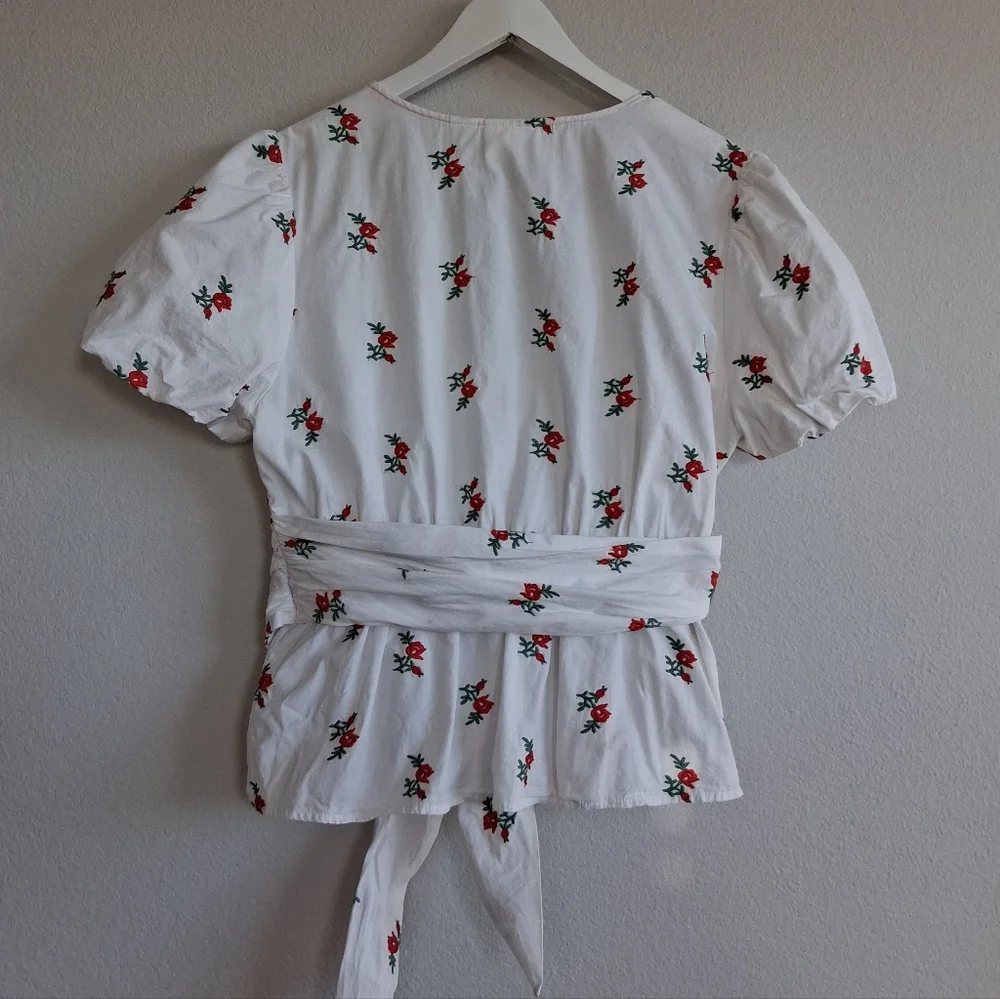 Anthtopologie Maeve Rosalie Embroidered Blouse White Poplin Cotton